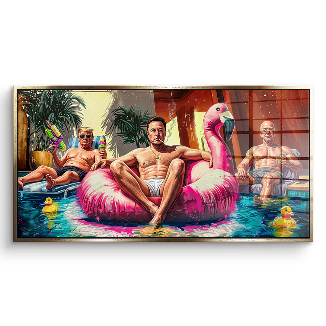 DOTCOMCANVAS Acrylglasbild Pool Friends im goldenen Premium-Rahmen