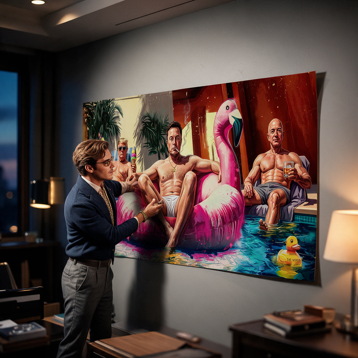 Poster Pool Friends an der Wand eines modernen Wohnraums