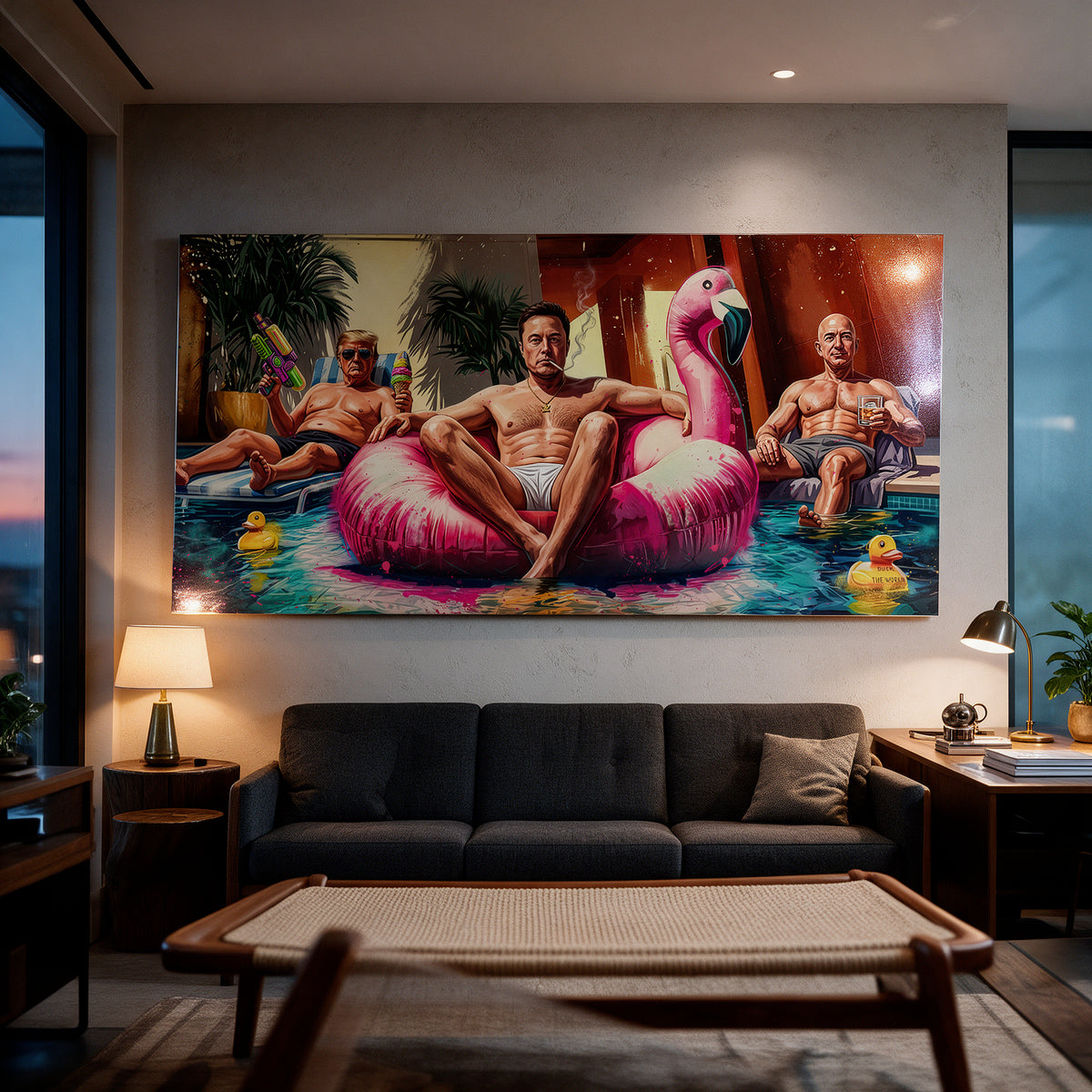 Poster Pool Friends an der Wand eines modernen Wohnraums