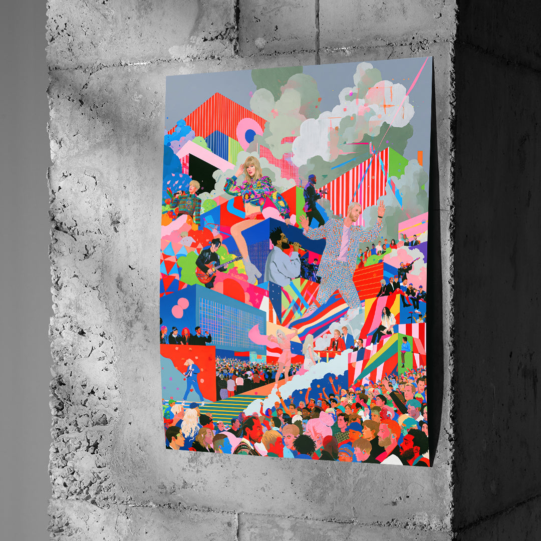 Poster Pop Stage Collage an einer Betonwand