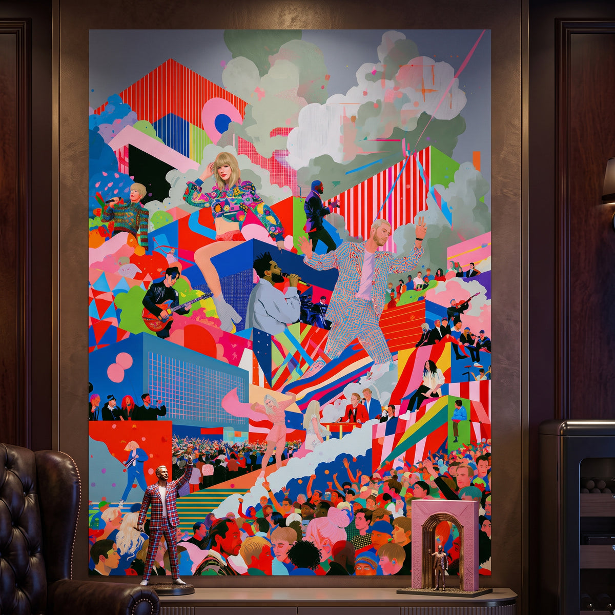 Poster Pop Stage Collage an der Wand eines modernen Wohnraums