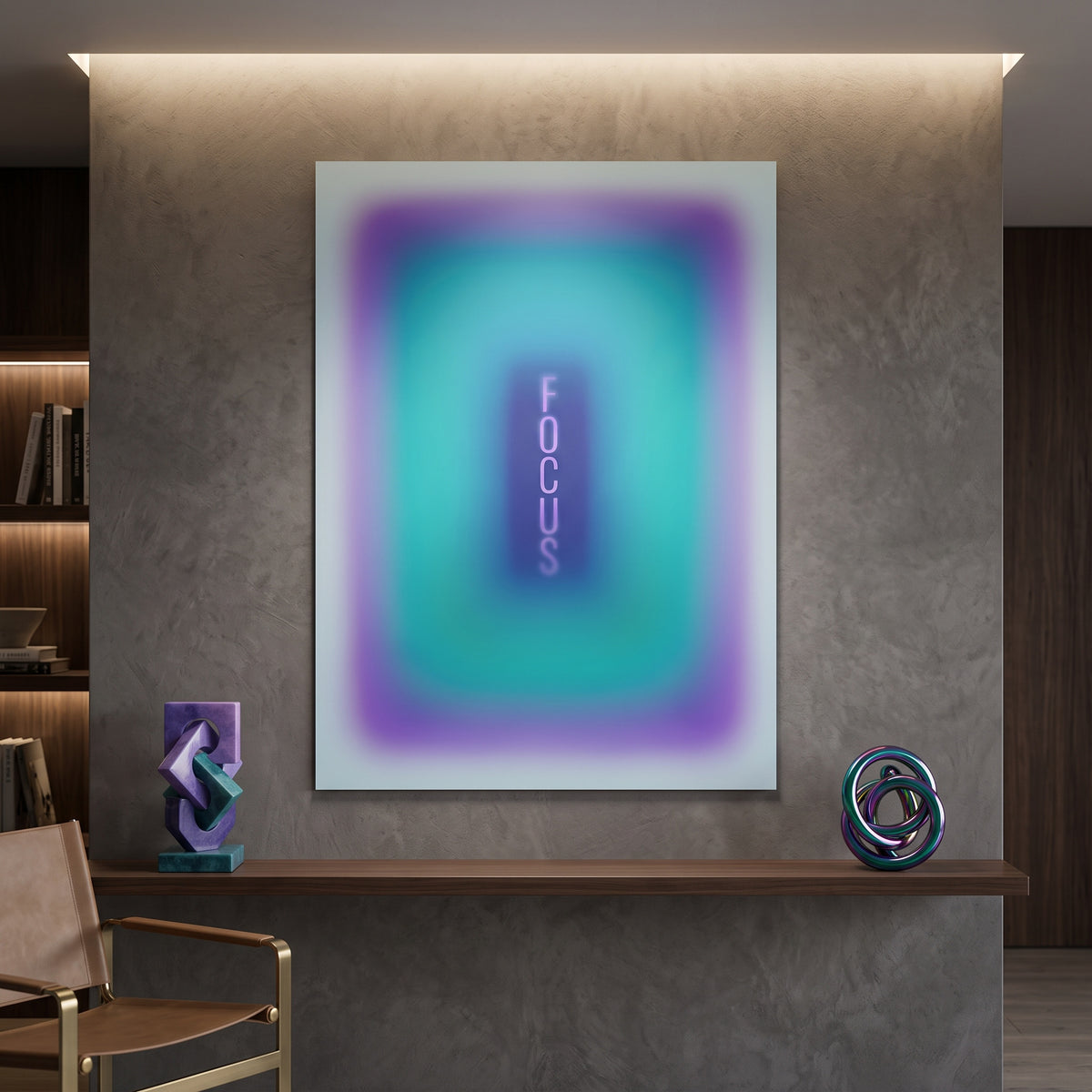 Poster Focus Aura an der Wand eines modernen Wohnraums