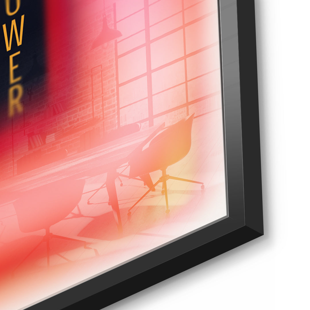 Detailaufnahme des 5mm Acrylglases, Power Aura im schwarzen Rahmen