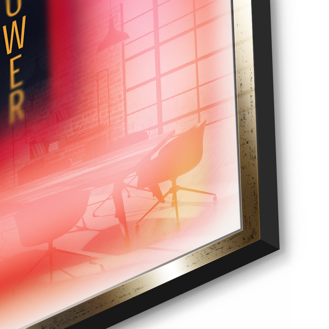 Detailaufnahme des 5mm Acrylglases, Power Aura im goldenen Rahmen