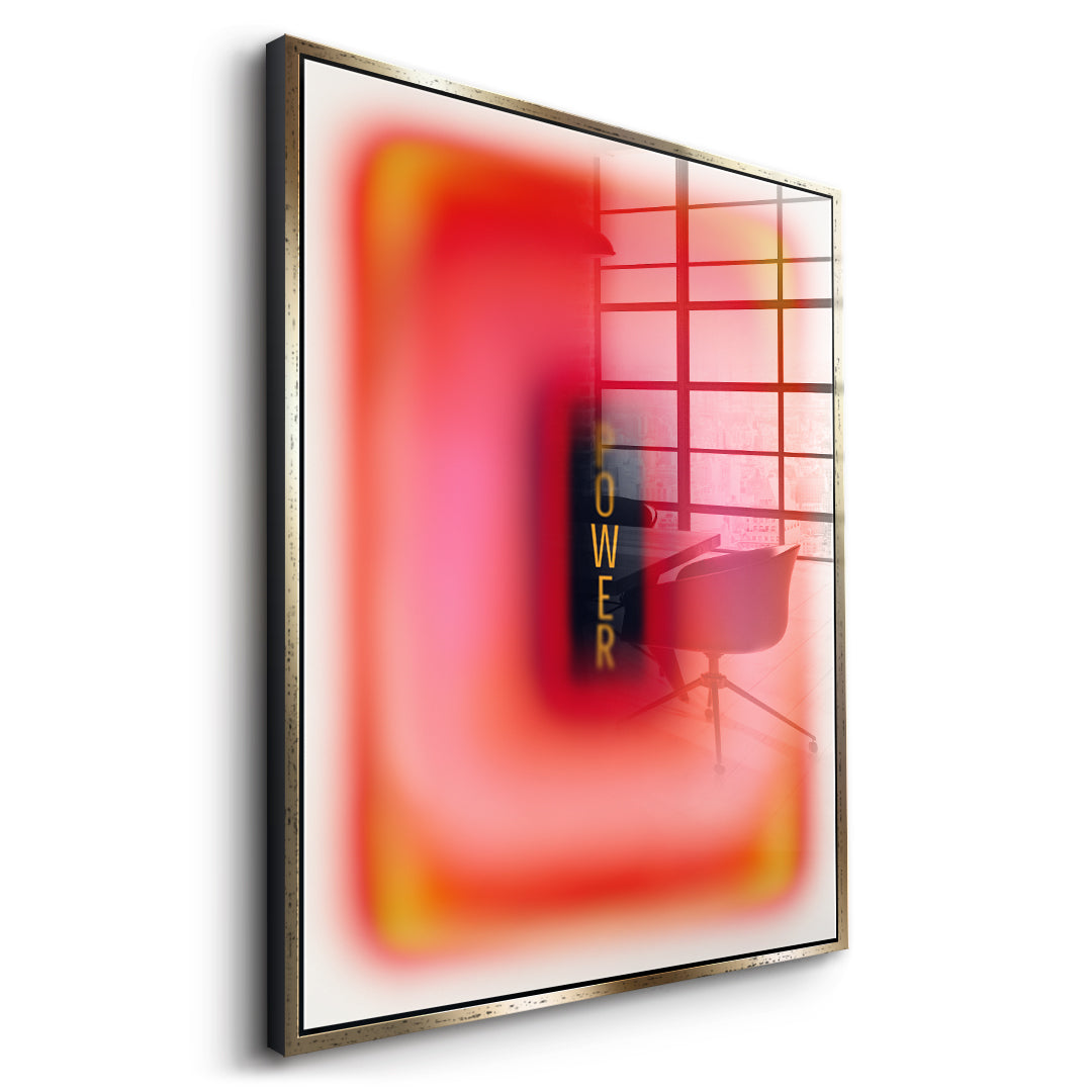 Seitenansicht des Acrylglasbilds Power Aura im goldenen Rahmen