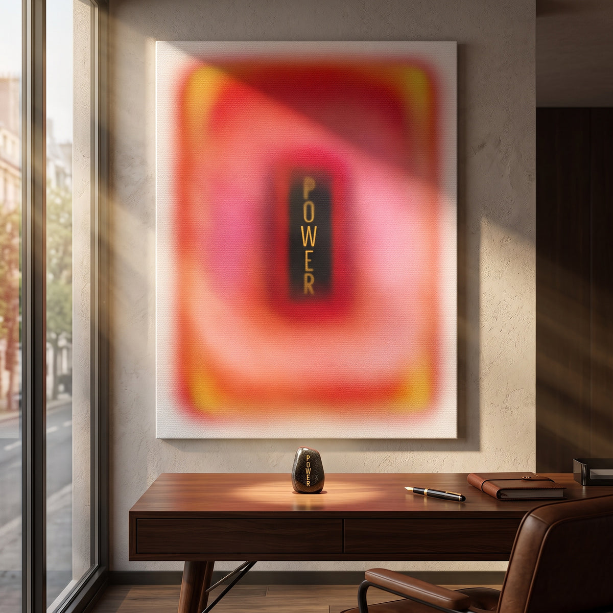 Leinwandbild Power Aura an der Wand eines modernen Wohnraums