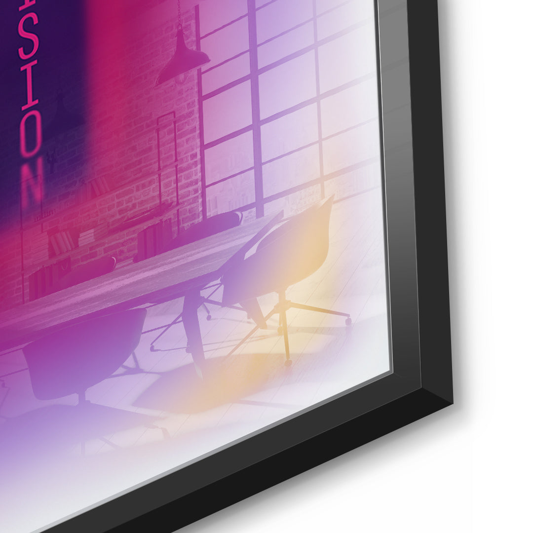 Detailaufnahme des 5mm Acrylglases, Vision Aura im schwarzen Rahmen