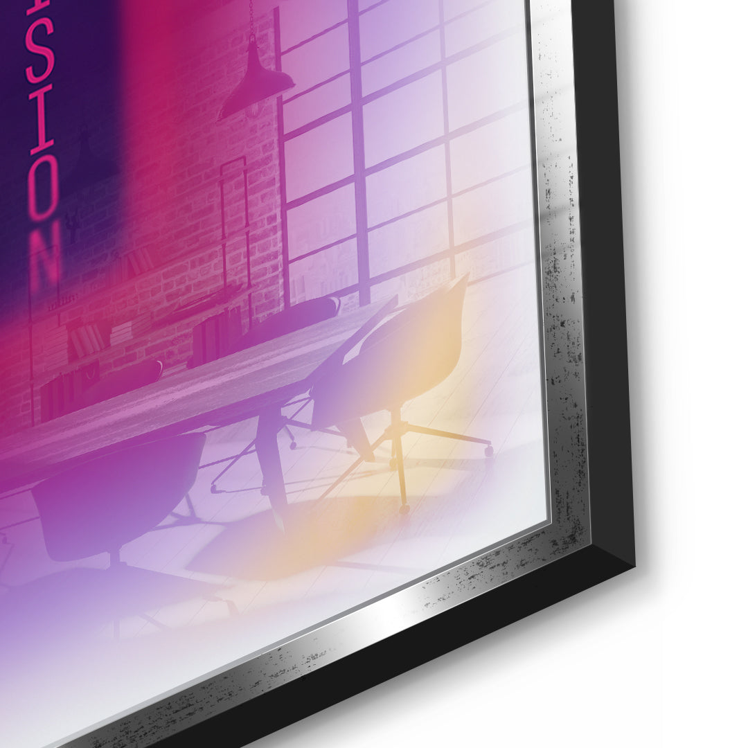 Detailaufnahme des 5mm Acrylglases, Vision Aura im silbernen Rahmen