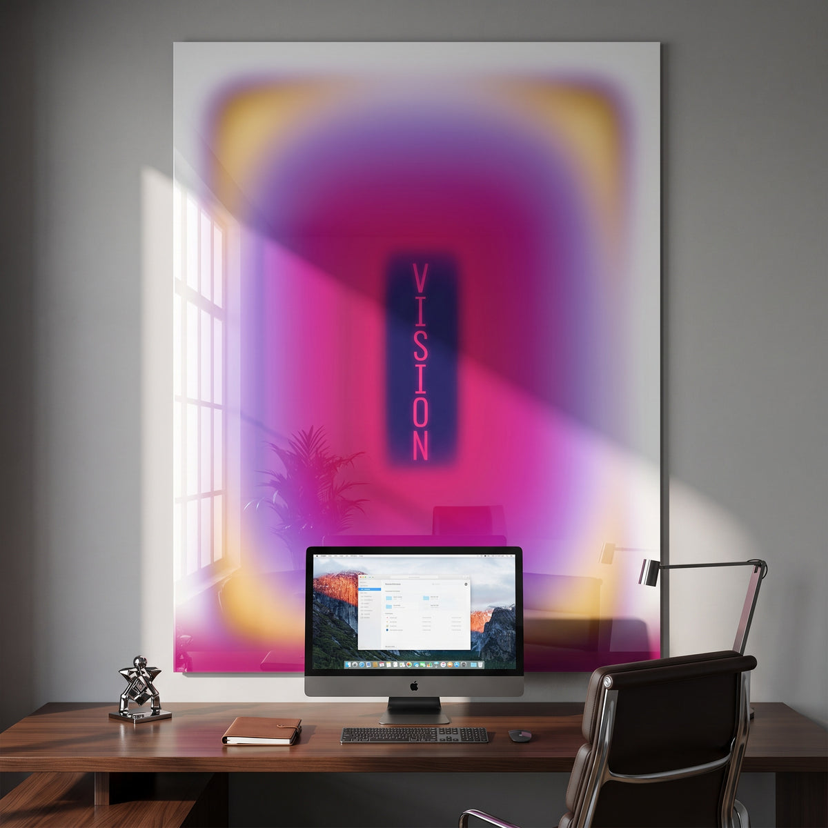 Acrylglasbild Vision Aura an der Wand eines modernen Wohnraums