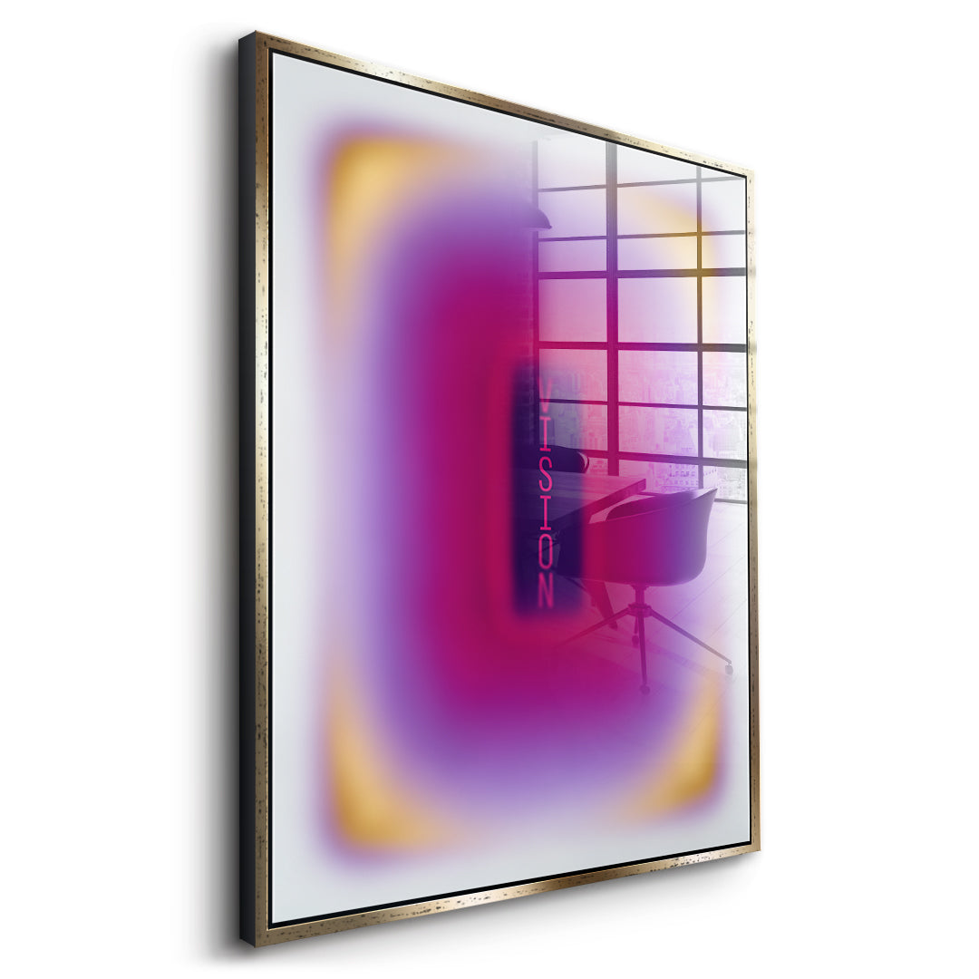 Seitenansicht des Acrylglasbilds Vision Aura im goldenen Rahmen