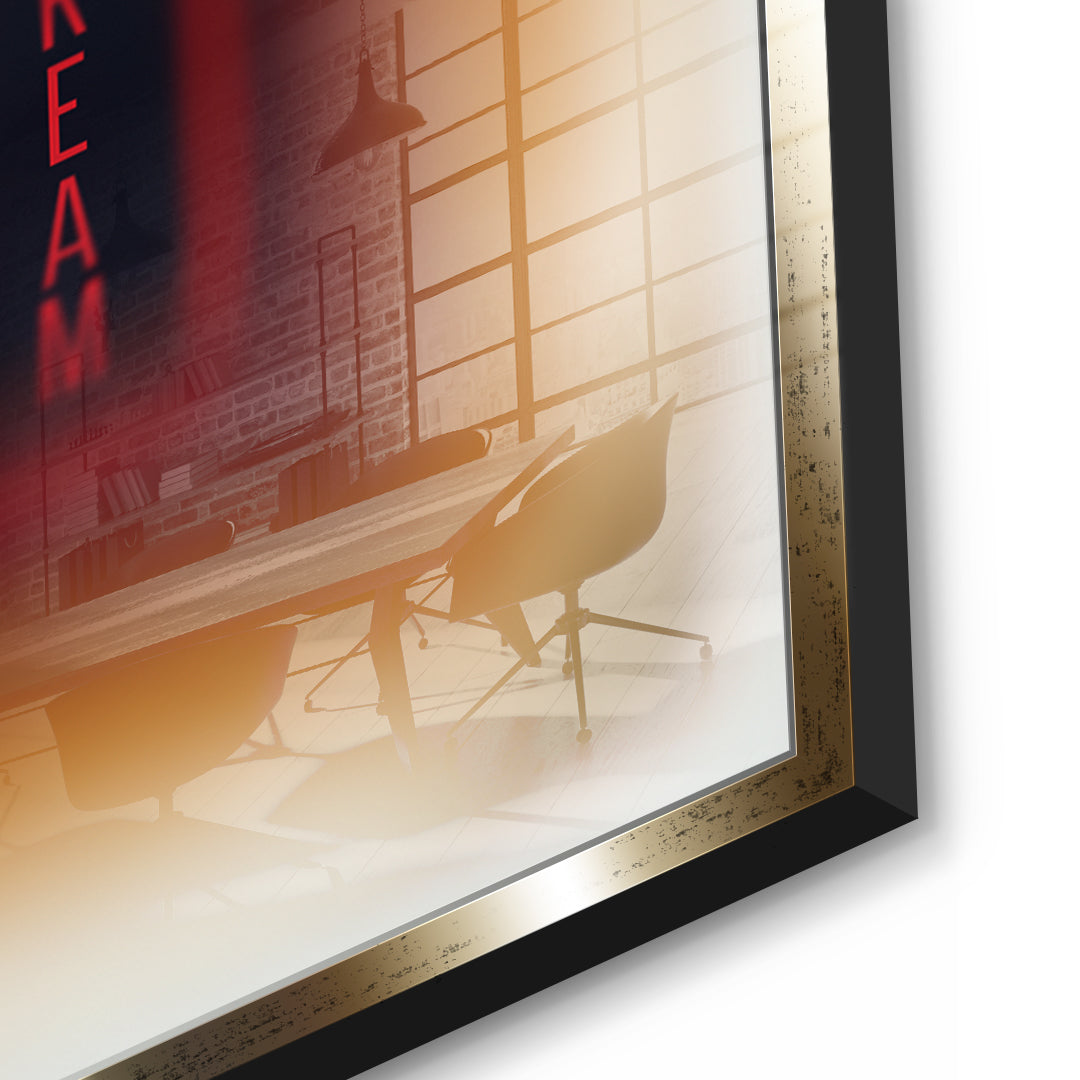 Detailaufnahme des 5mm Acrylglases, Dream Aura im goldenen Rahmen