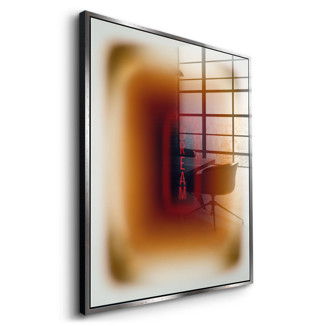 Seitenansicht des Acrylglasbilds Dream Aura im silbernen Rahmen