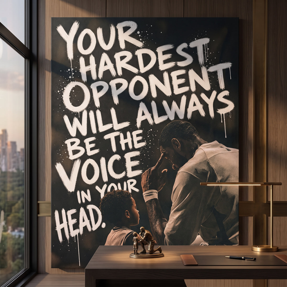 Leinwandbild Your Hardest Opponent an der Wand eines modernen Wohnraums