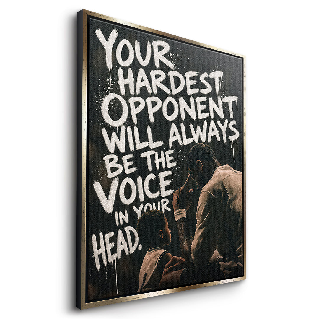 Seitenansicht des Leinwandbilds Your Hardest Opponent im goldenen Rahmen