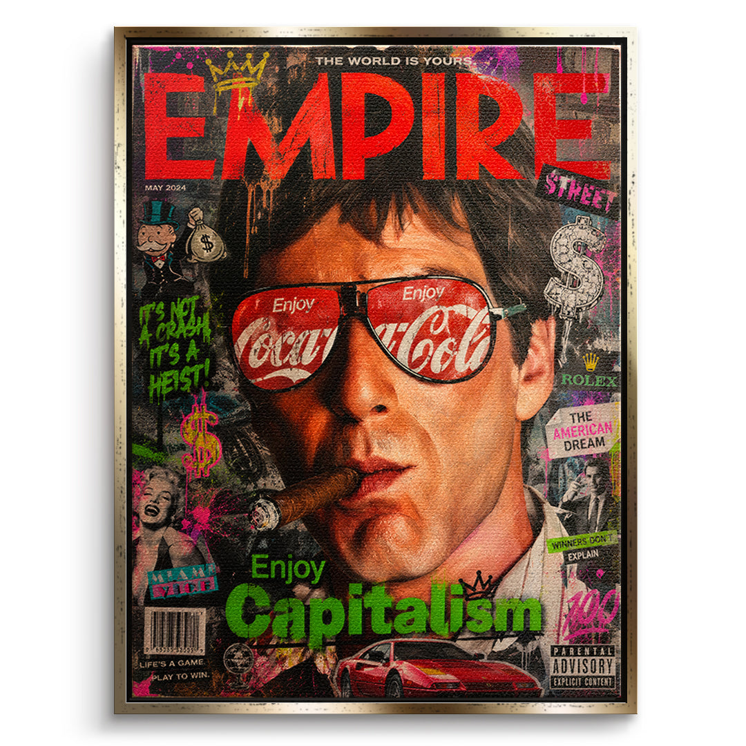 DOTCOMCANVAS Leinwandbild Enjoy Capitalism Empire im goldenen Premium-Rahmen