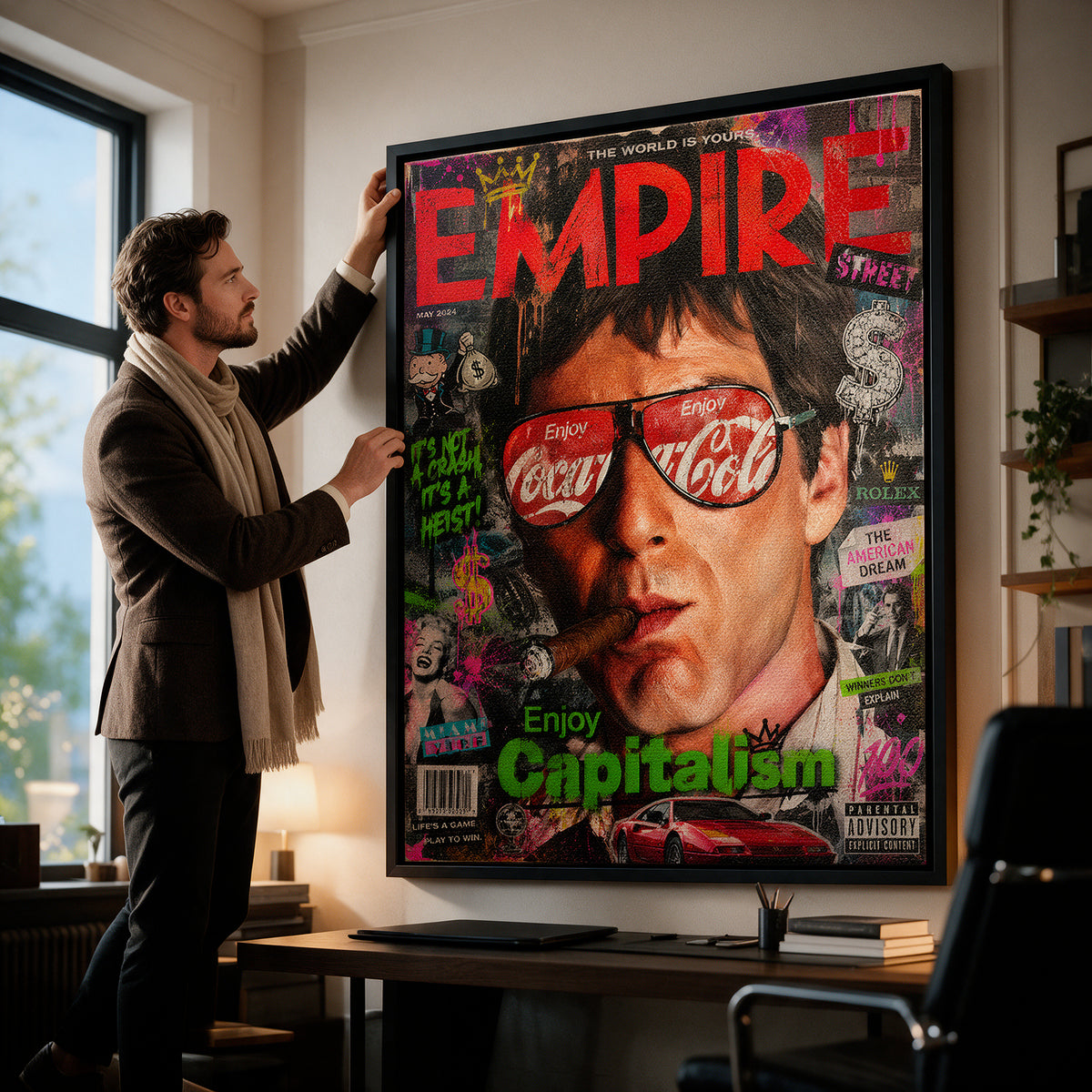Leinwandbild Enjoy Capitalism Empire an der Wand eines modernen Wohnraums