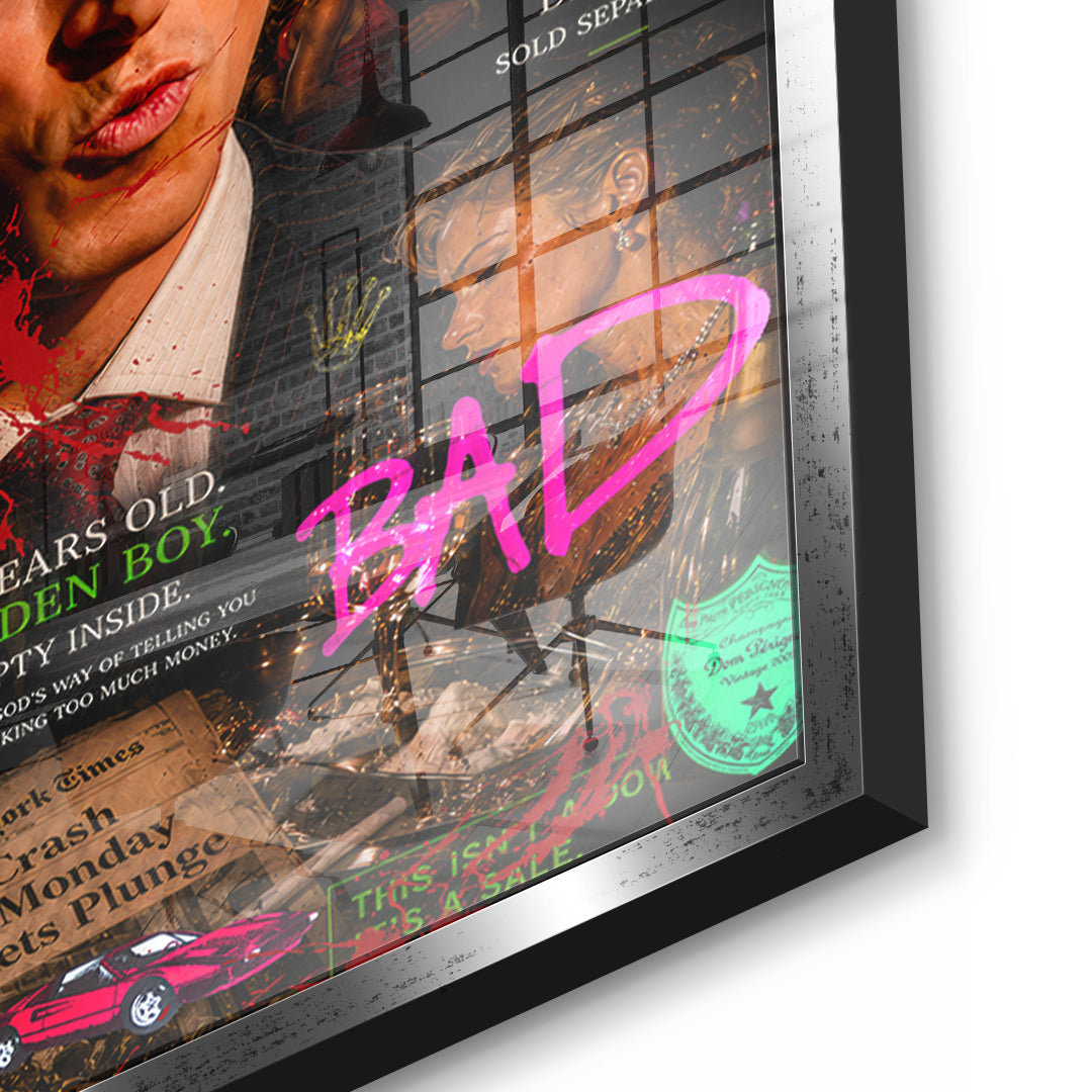 Detailaufnahme des 5mm Acrylglases, Work Hard Play Harder im silbernen Rahmen