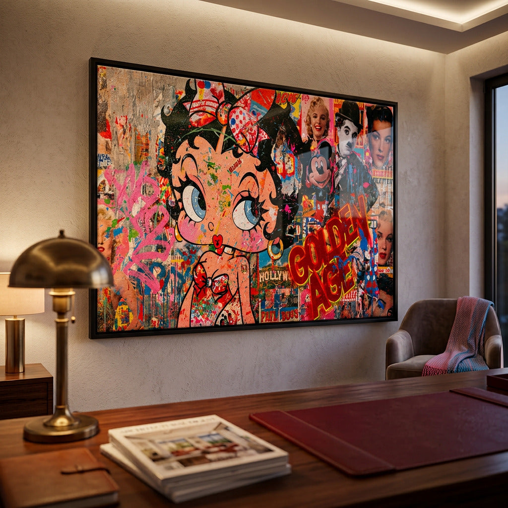 Acrylglasbild Golden Age an der Wand eines modernen Wohnraums