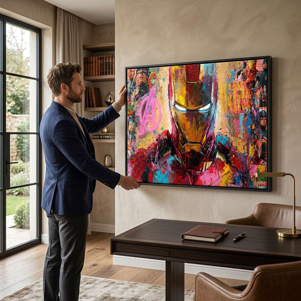 Leinwandbild Iron Legend an der Wand eines modernen Wohnraums
