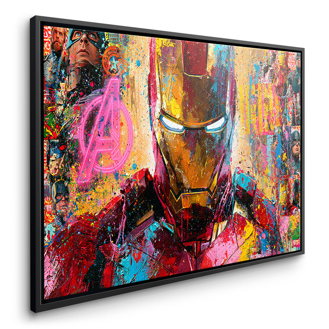 Seitenansicht des Leinwandbilds Iron Legend im schwarzen Rahmen