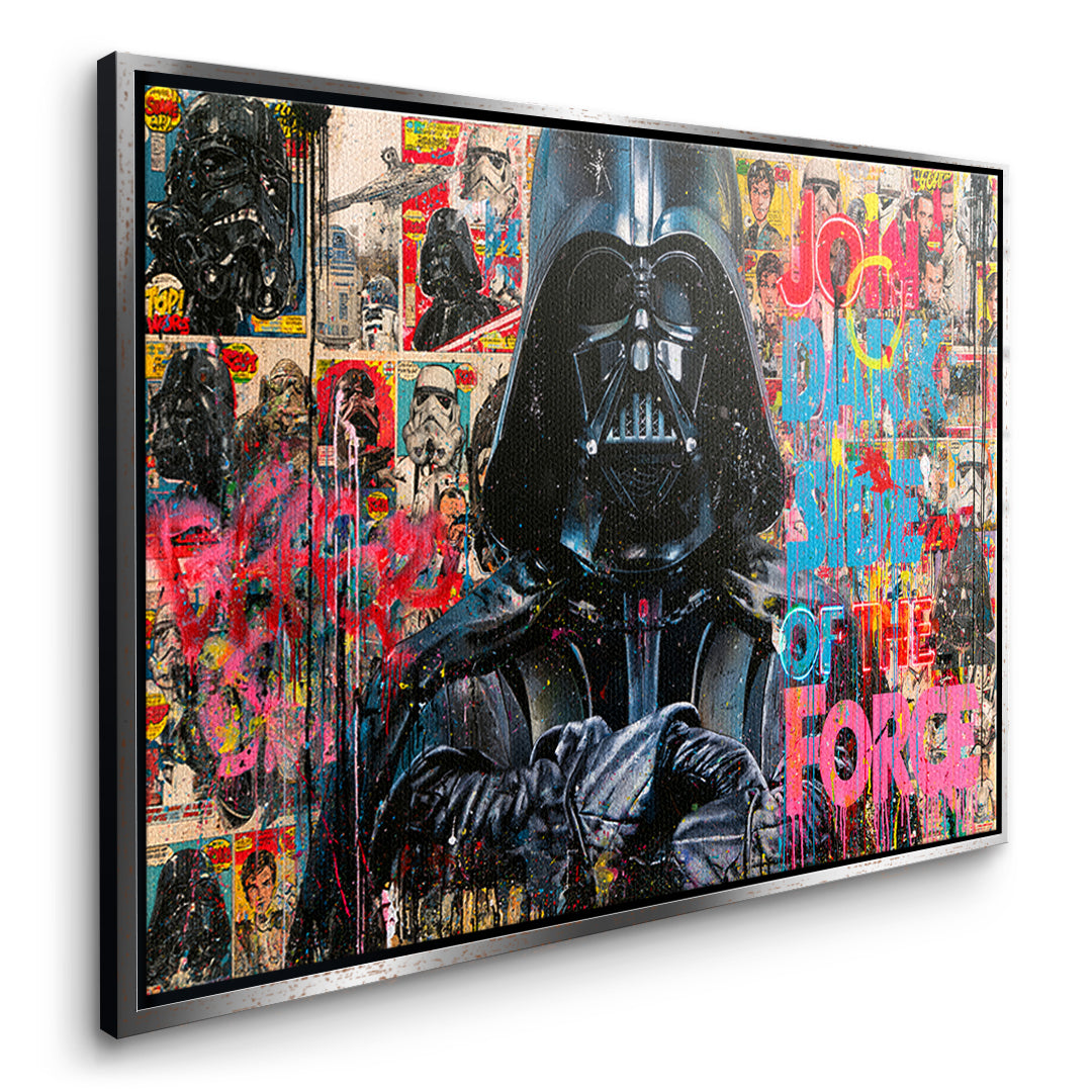 Seitenansicht des Leinwandbilds Dark Side Graffiti im silbernen Rahmen