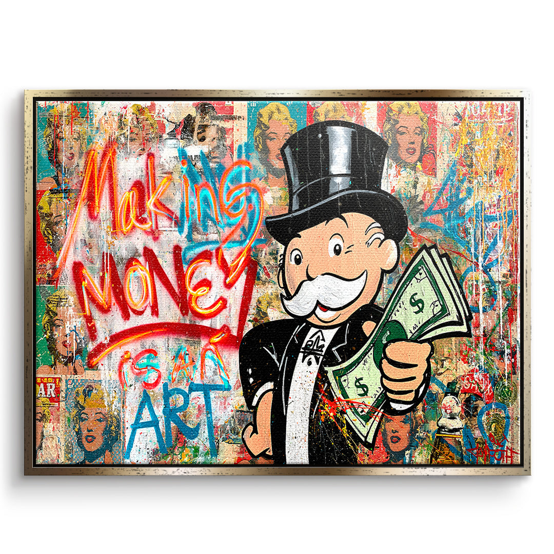 DOTCOMCANVAS Leinwandbild Making Money Is An Art Graffiti im goldenen Premium-Rahmen