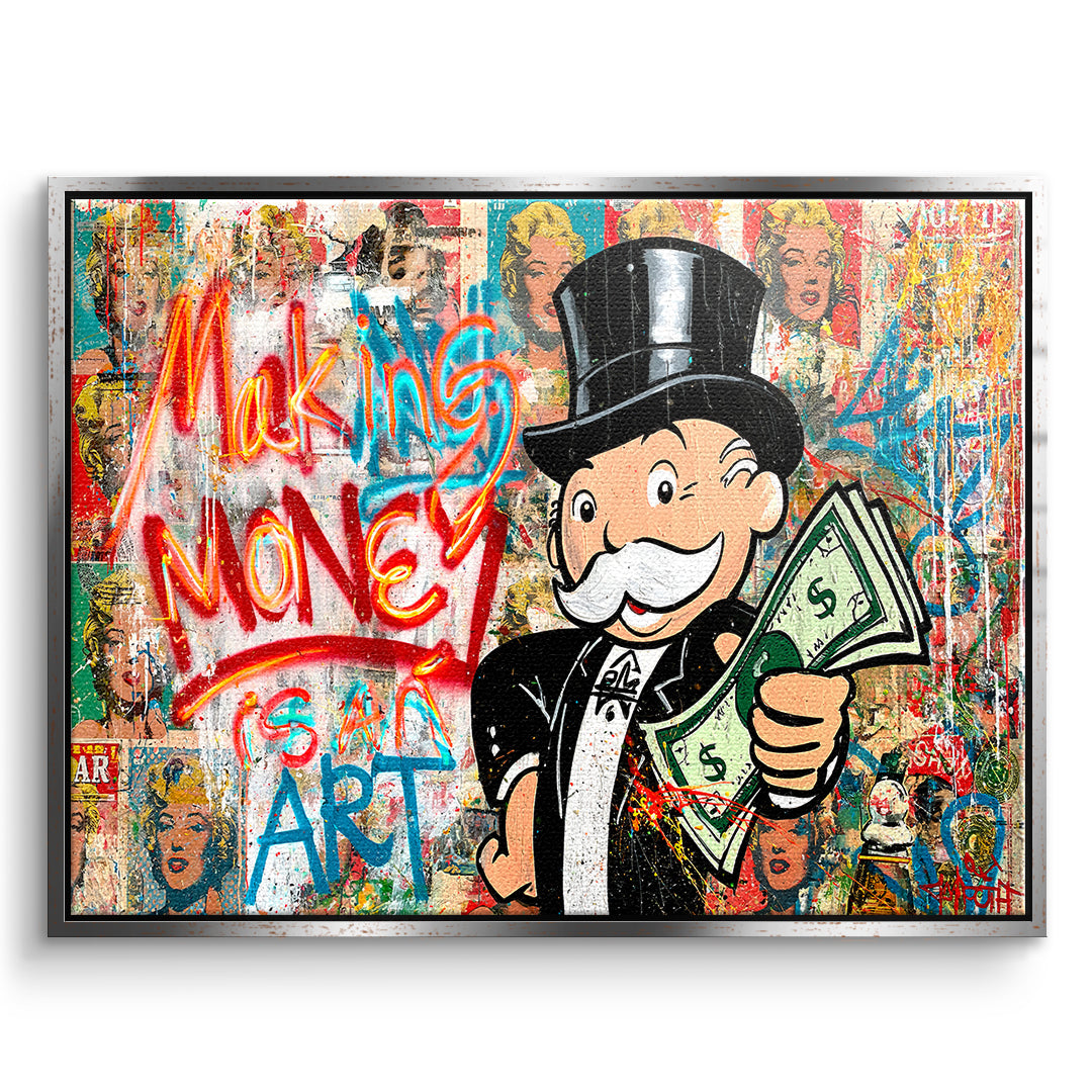 DOTCOMCANVAS Leinwandbild Making Money Is An Art Graffiti im silbernen Premium-Rahmen