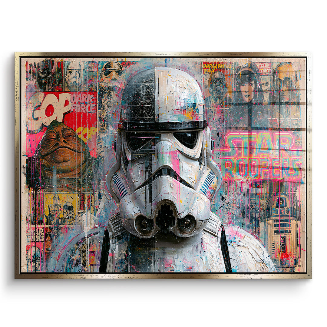 DOTCOMCANVAS Acrylglasbild Neon Trooper im goldenen Premium-Rahmen