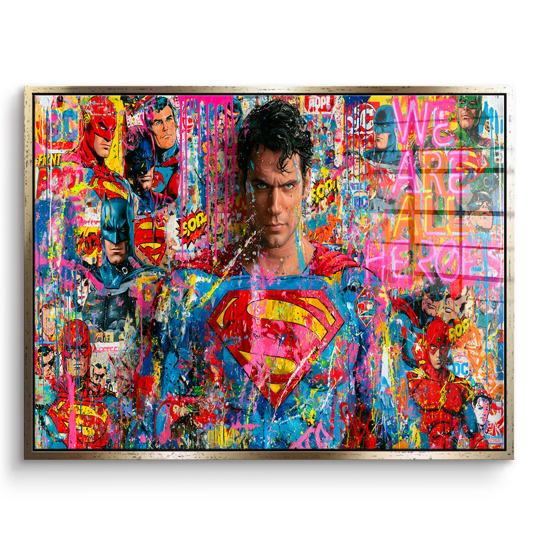 DOTCOMCANVAS Acrylglasbild We Are All Heroes im goldenen Premium-Rahmen