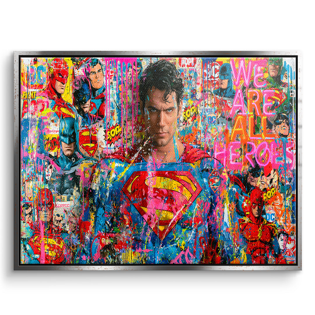 DOTCOMCANVAS Leinwandbild We Are All Heroes im silbernen Premium-Rahmen