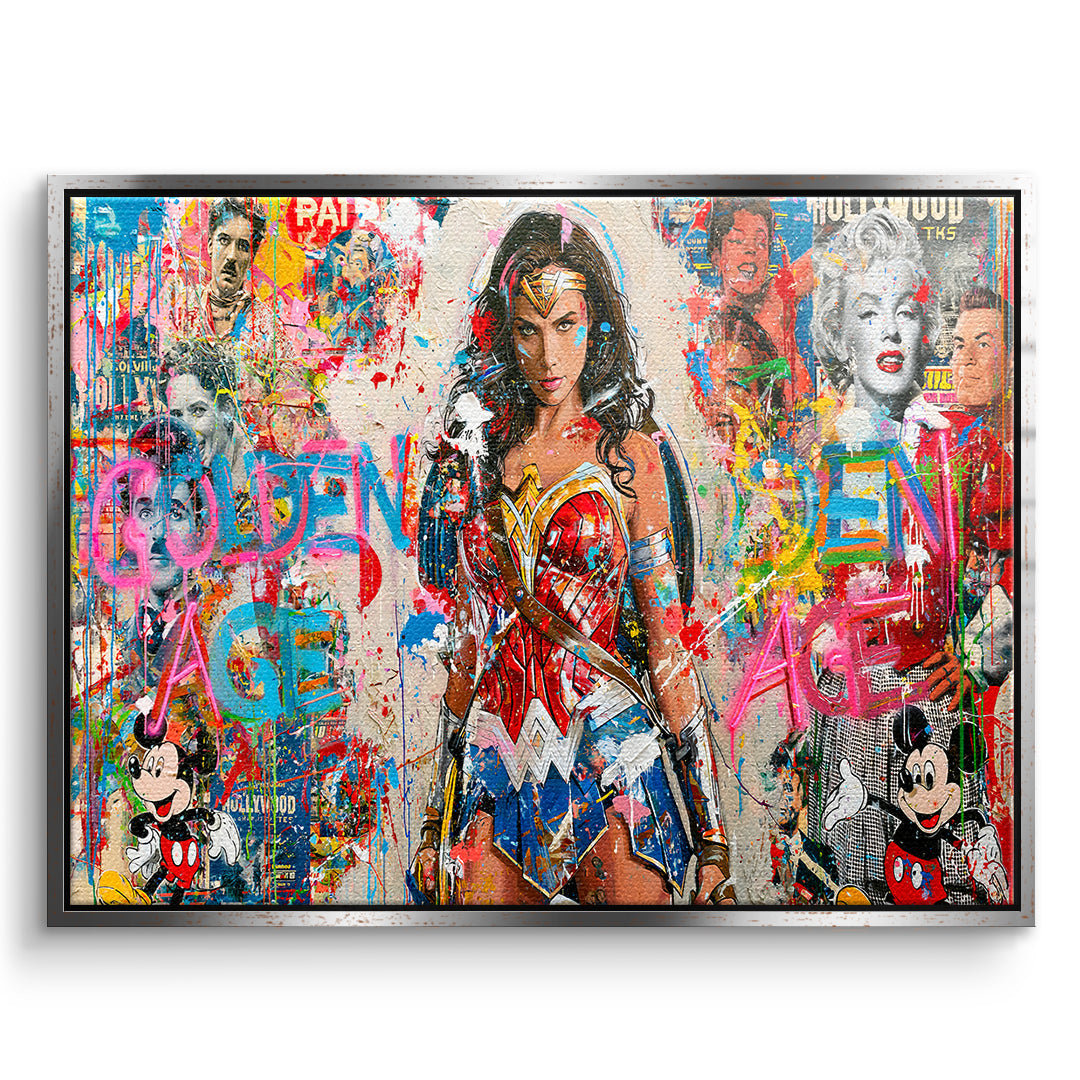 DOTCOMCANVAS Leinwandbild Golden Age Heroine im silbernen Premium-Rahmen