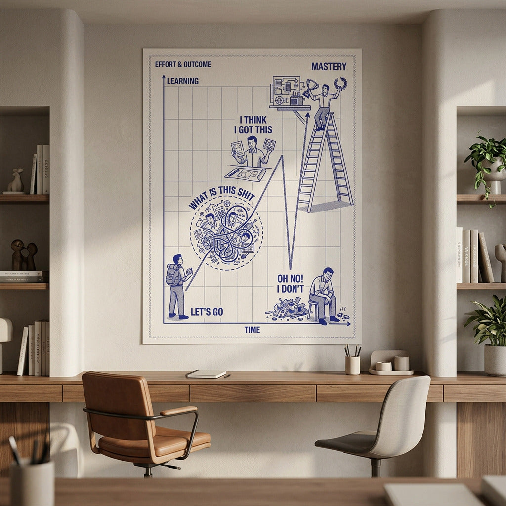 Poster Learning Needs Time an der Wand eines modernen Wohnraums