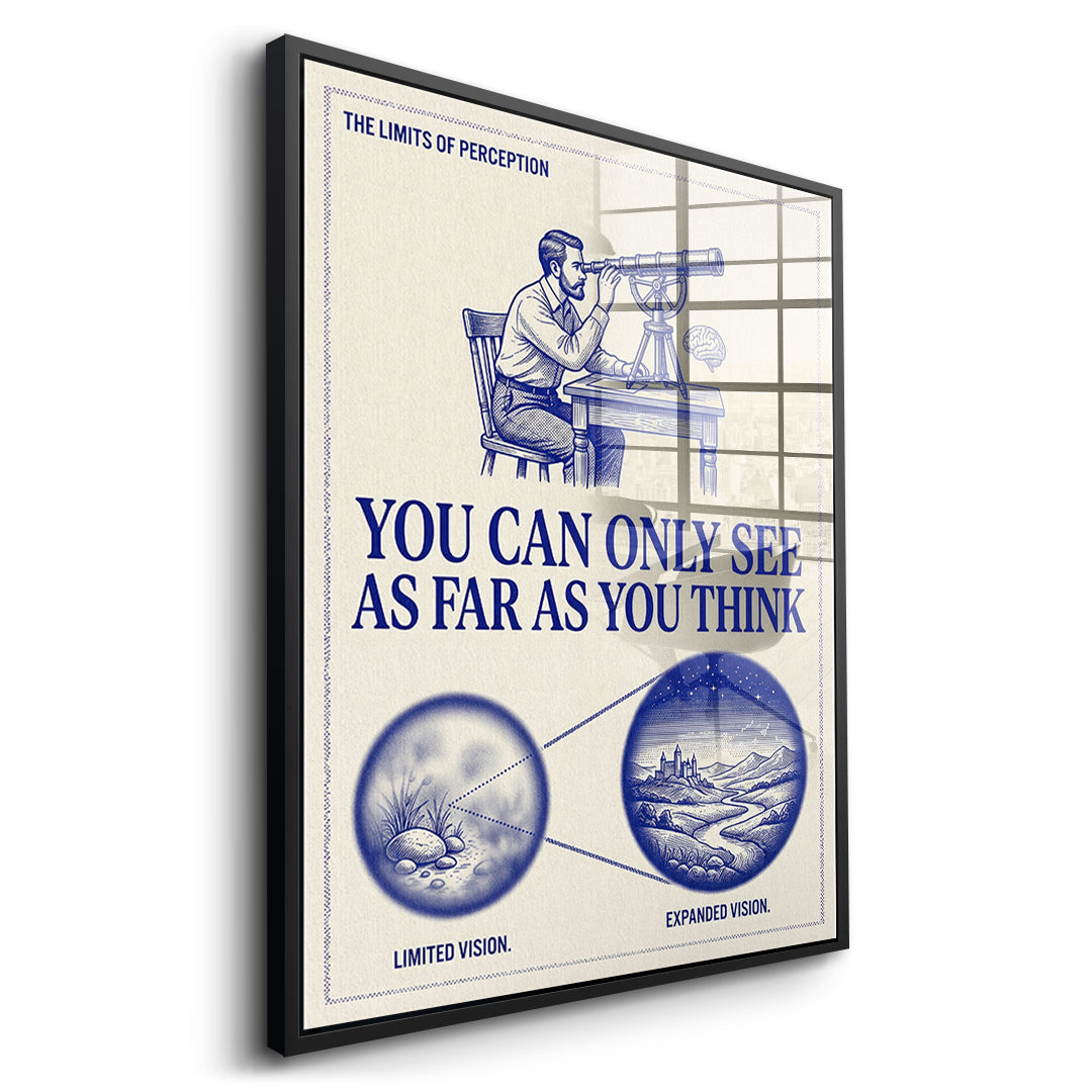 Seitenansicht des Acrylglasbilds See As Far As You Think im schwarzen Rahmen