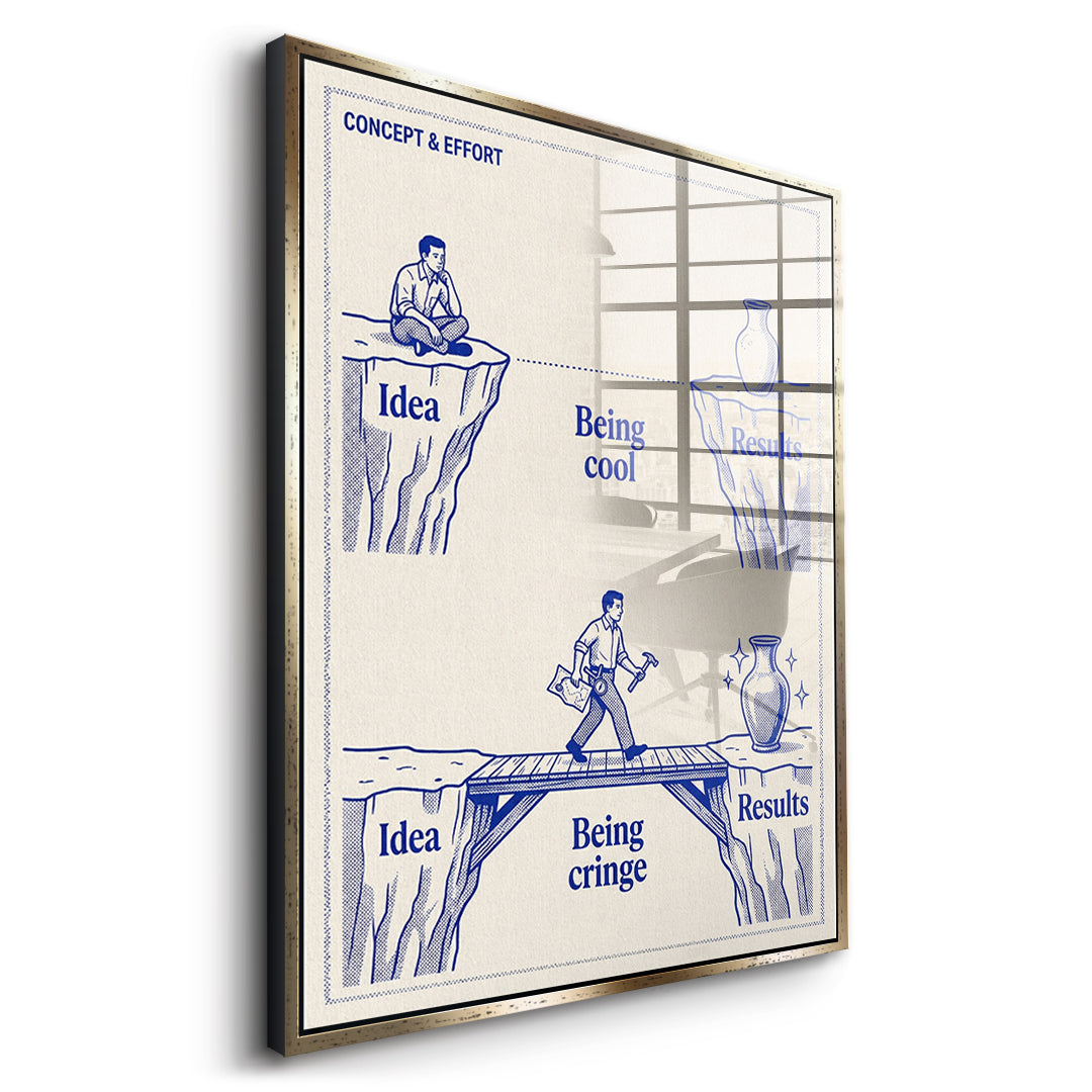 Seitenansicht des Acrylglasbilds Being Cringe im goldenen Rahmen