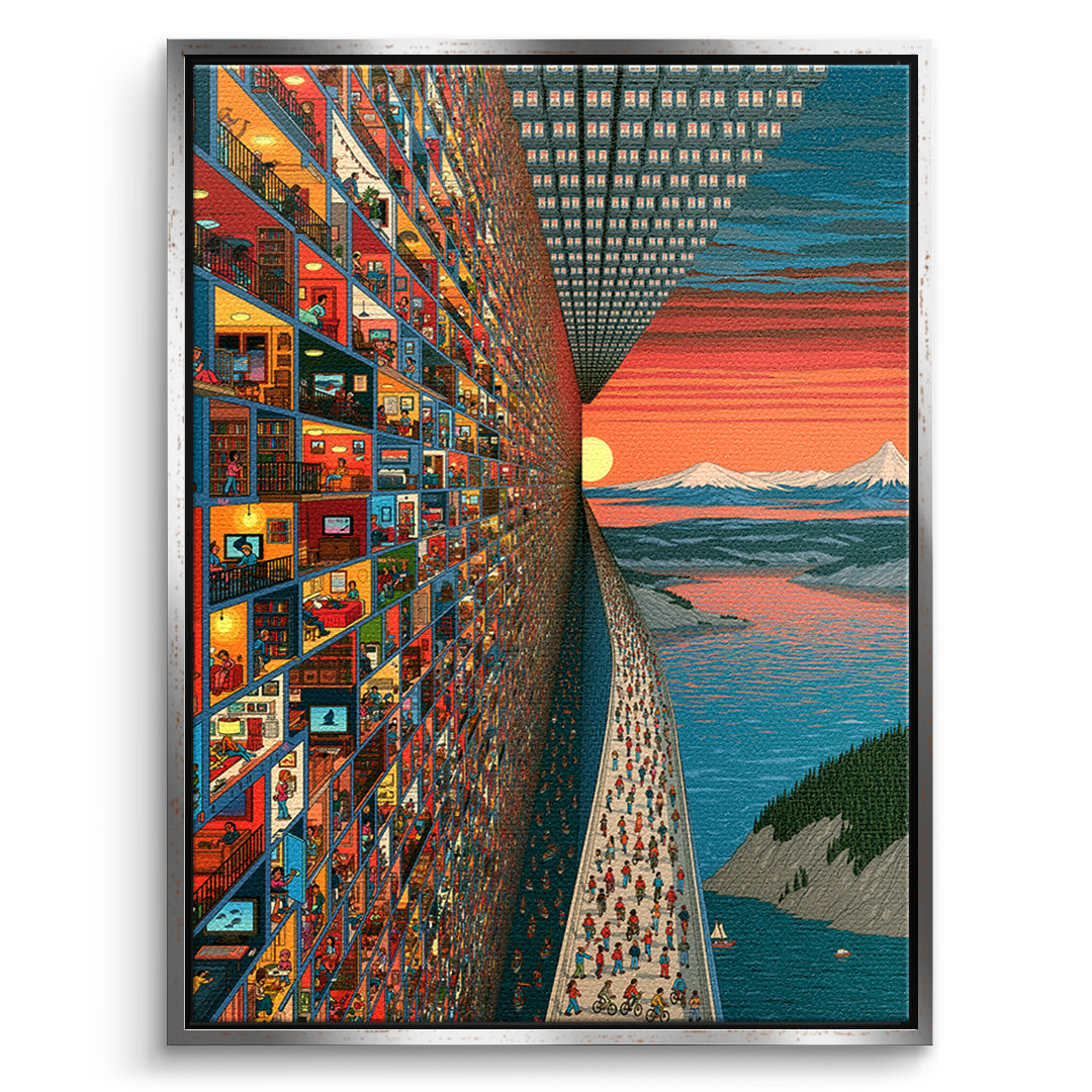 DOTCOMCANVAS Leinwandbild City Of Windows im silbernen Premium-Rahmen