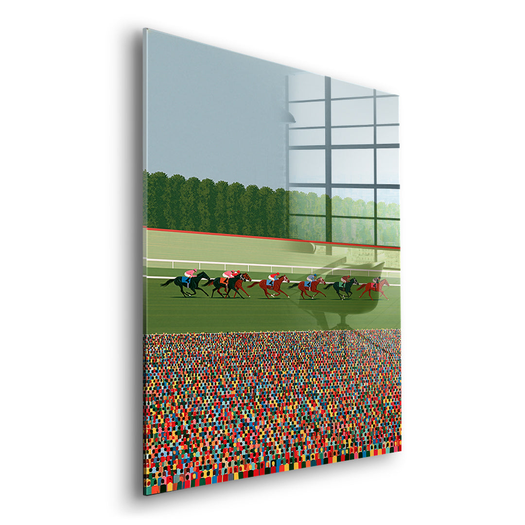 Seitenansicht des Acrylglasbilds Race Day ohne Rahmen