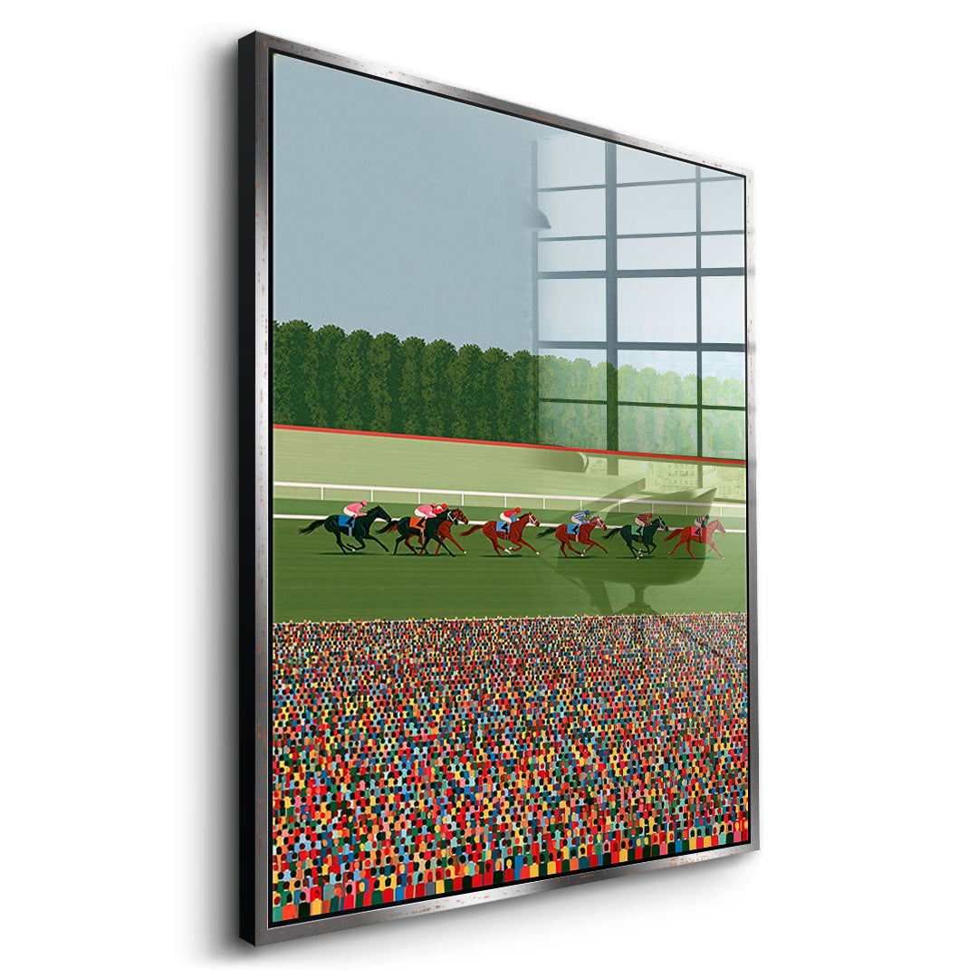 Seitenansicht des Acrylglasbilds Race Day im silbernen Rahmen