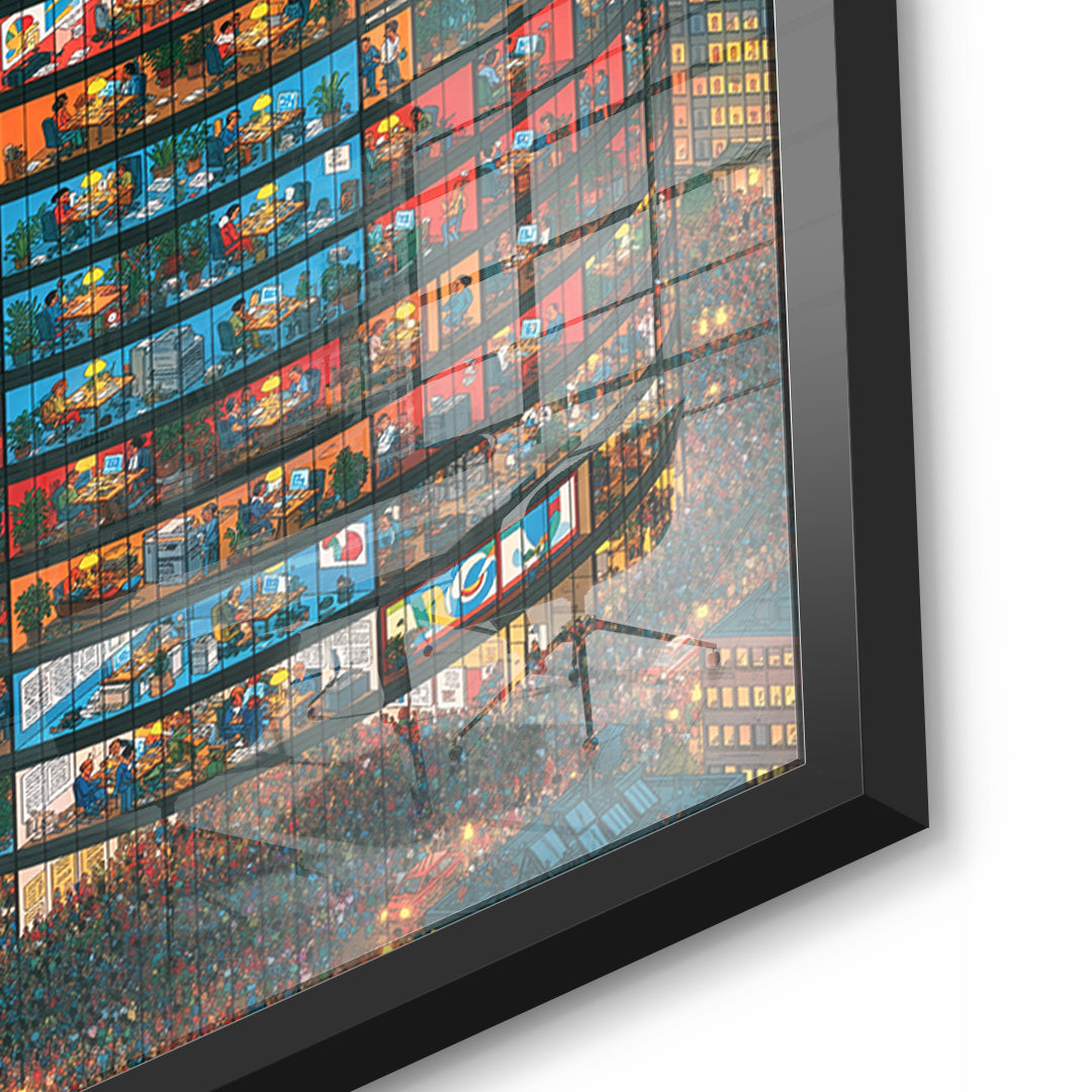 Detailaufnahme des 5mm Acrylglases, Tower Of Lives im schwarzen Rahmen