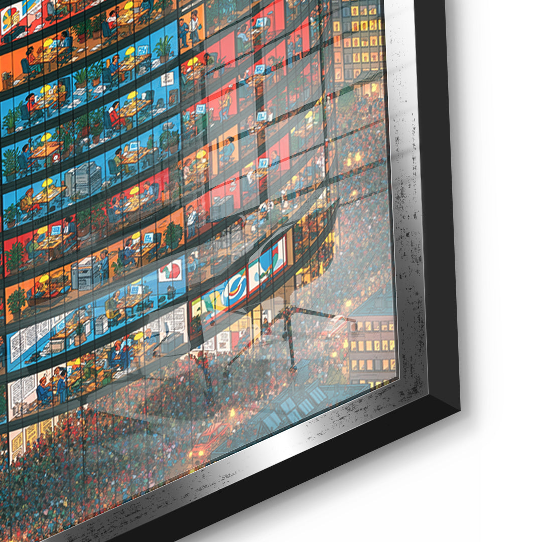 Detailaufnahme des 5mm Acrylglases, Tower Of Lives im silbernen Rahmen