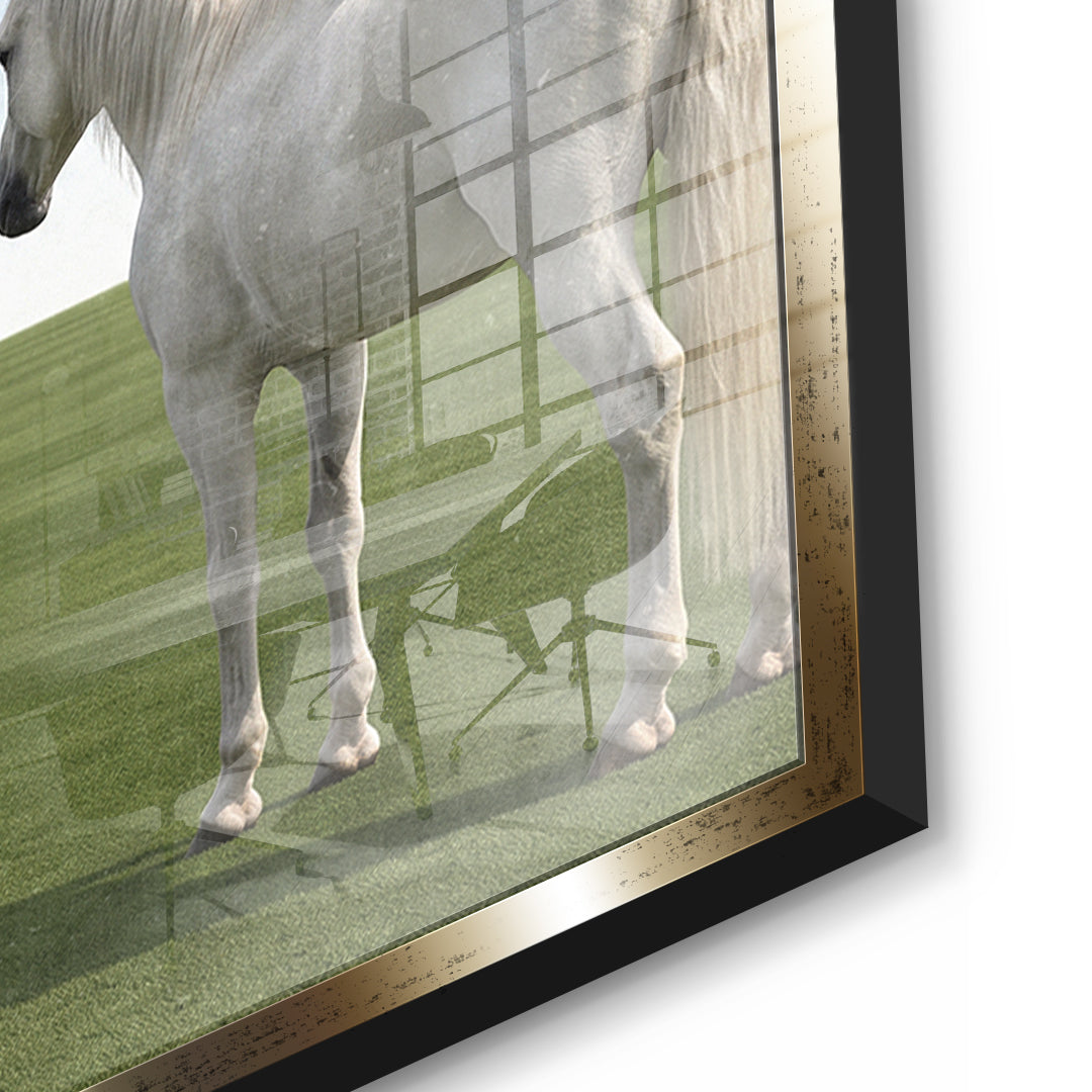 Detailaufnahme des 5mm Acrylglases, Mindset Is Everything Pegasus im goldenen Rahmen