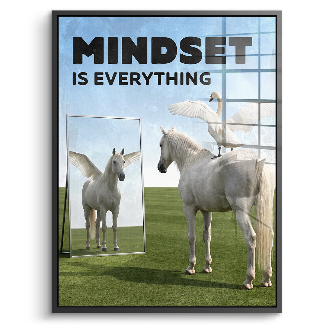 DOTCOMCANVAS Acrylglasbild Mindset Is Everything Pegasus im schwarzen Premium-Rahmen
