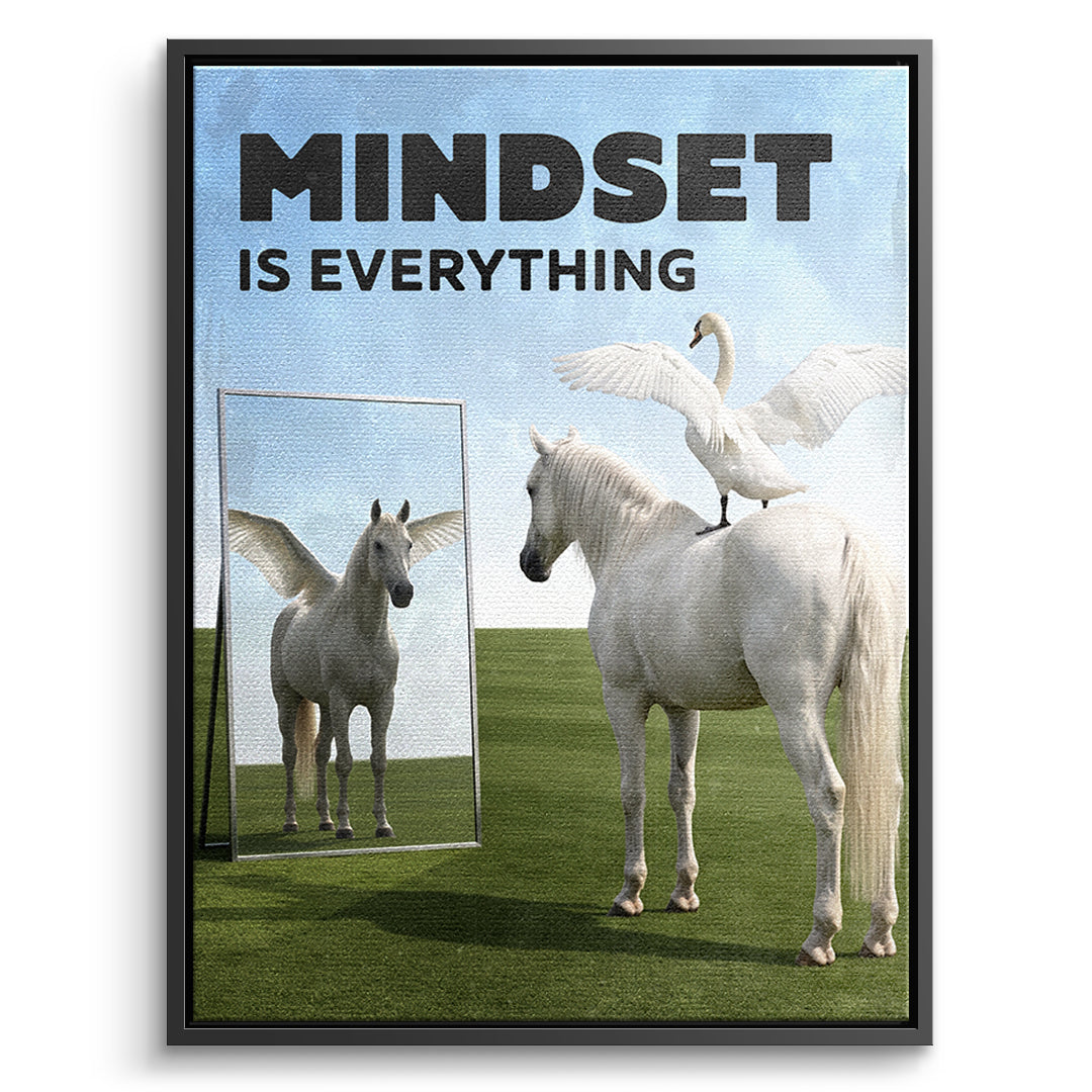 DOTCOMCANVAS Leinwandbild Mindset Is Everything Pegasus im schwarzen Premium-Rahmen