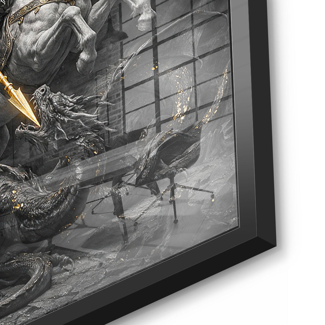 Detailaufnahme des 5mm Acrylglases, Destroy What Destroys You im schwarzen Rahmen