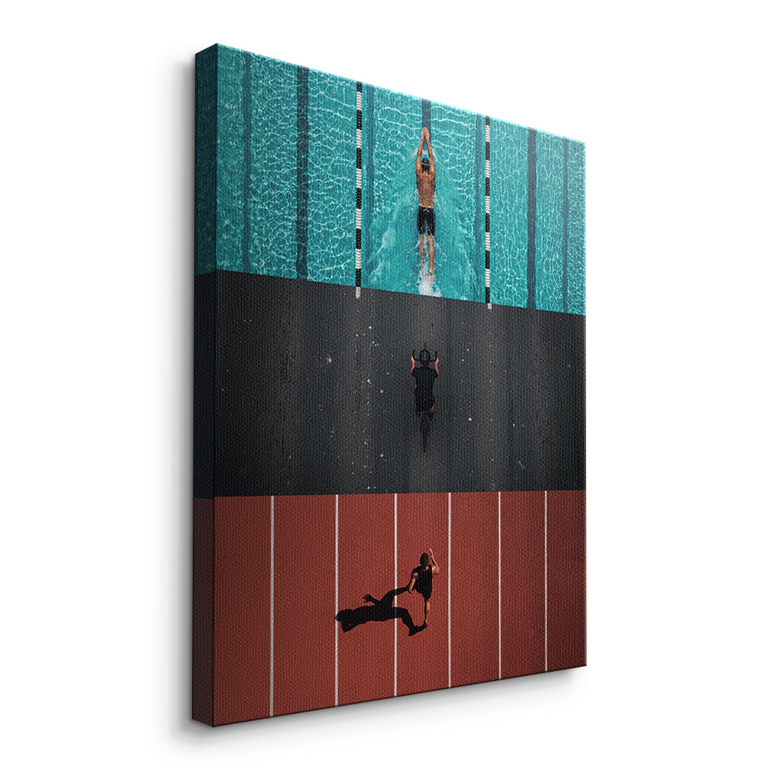 Seitenansicht des Leinwandbilds Triathlon ohne Rahmen