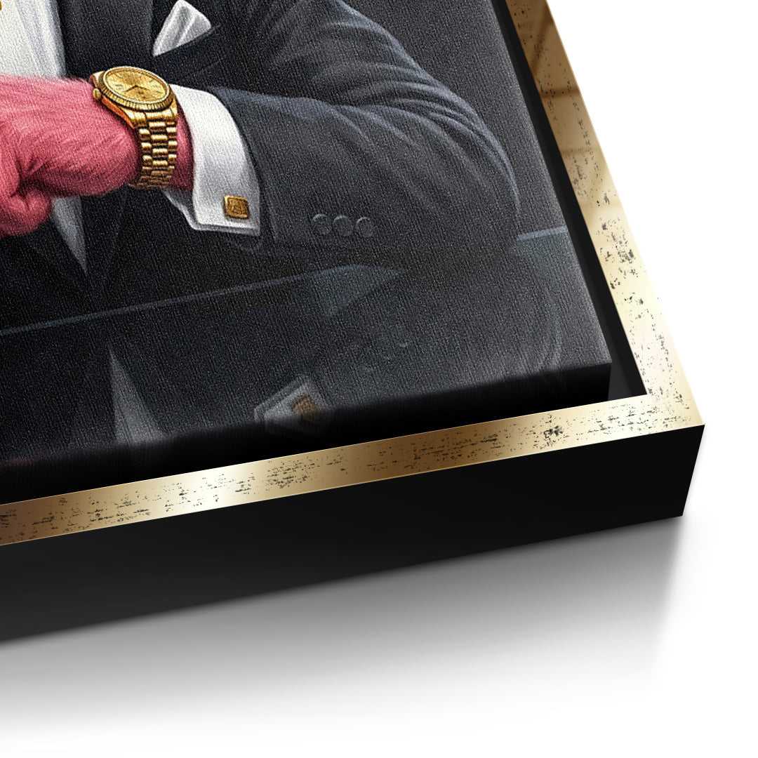 Detailaufnahme der Leinwandstruktur, 30 Under 30 im goldenen Rahmen