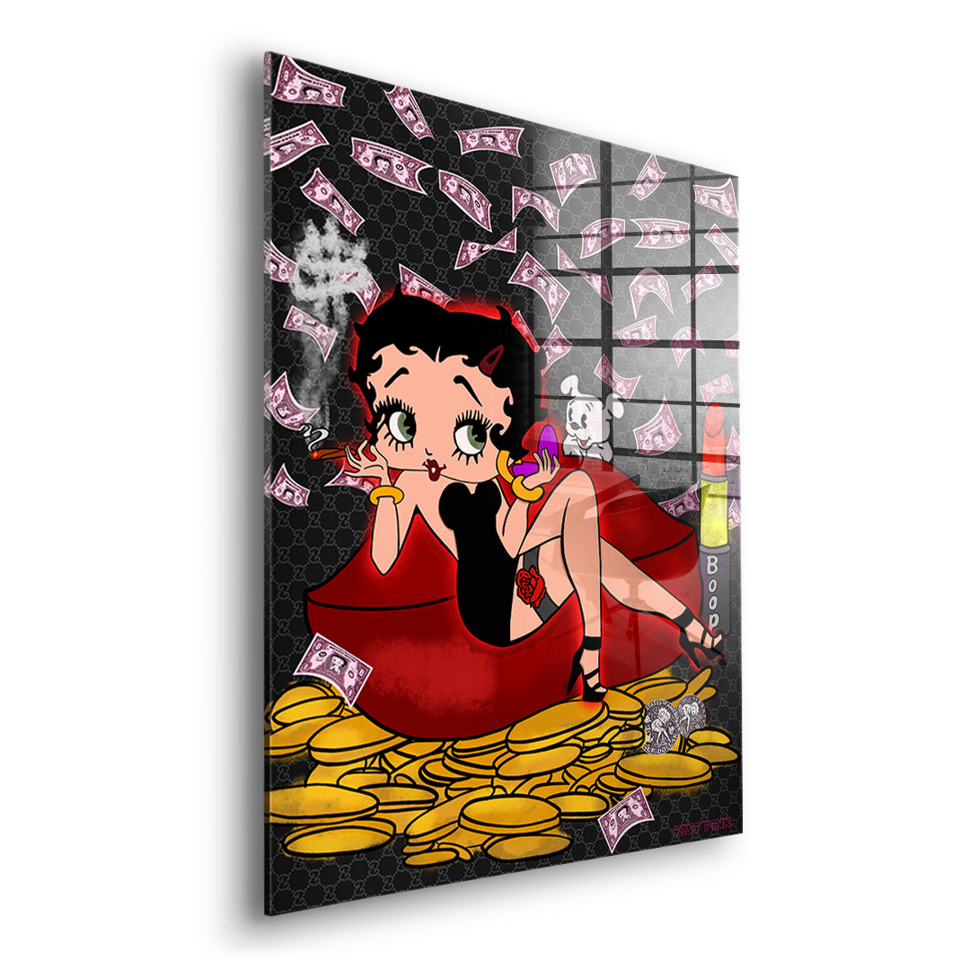 Seitenansicht des Acrylglasbilds Lipstick Money Pin-Up ohne Rahmen