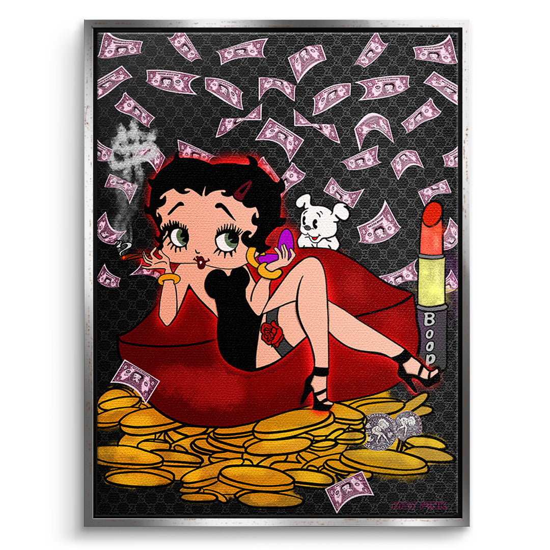 DOTCOMCANVAS Leinwandbild Lipstick Money Pin-Up im silbernen Premium-Rahmen