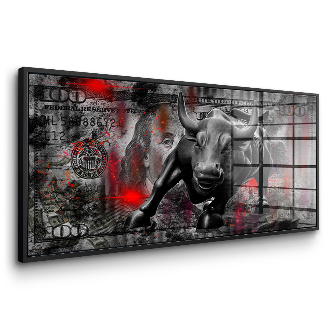 Seitenansicht des Acrylglasbilds Bill And Bull im schwarzen Rahmen