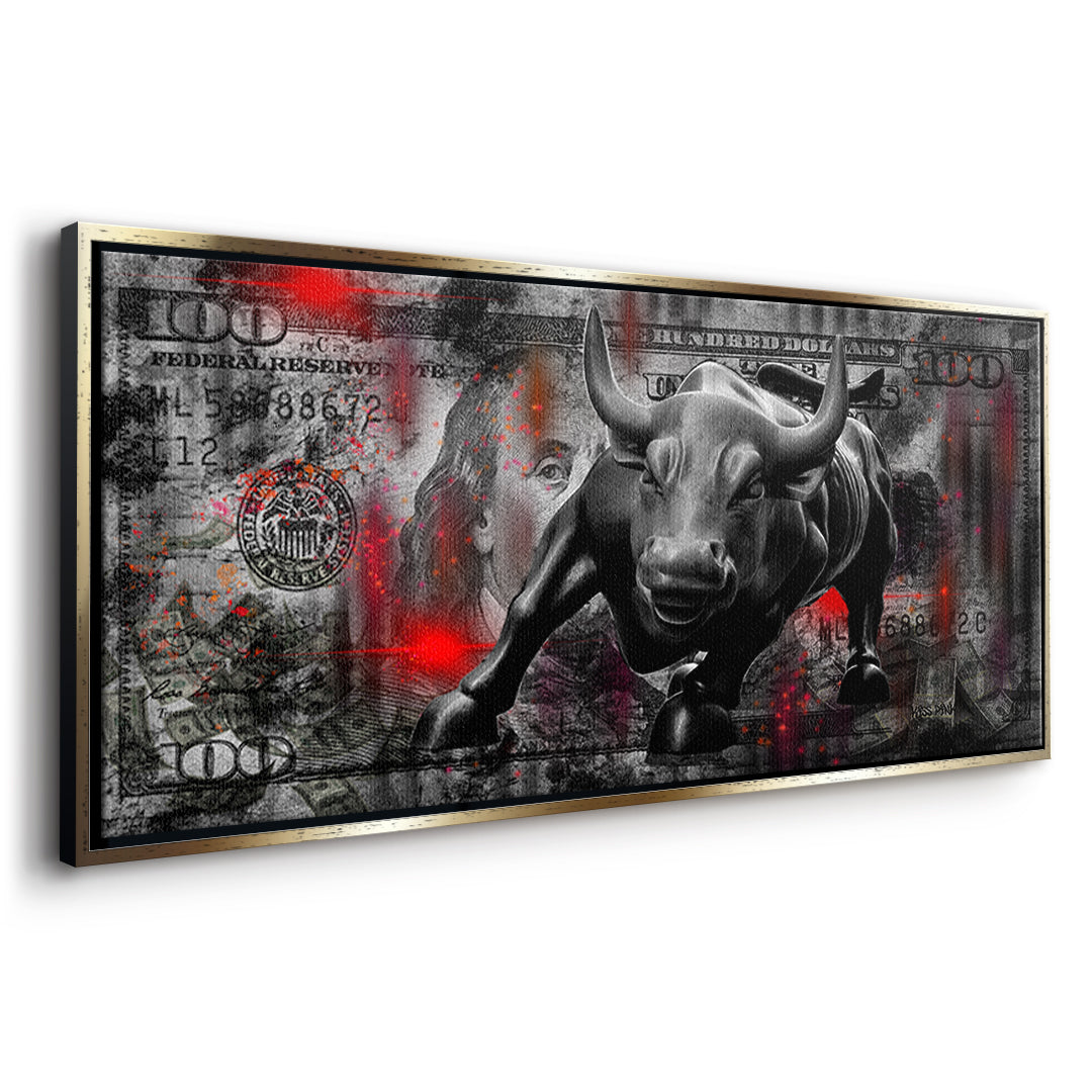 Seitenansicht des Leinwandbilds Bill And Bull im goldenen Rahmen