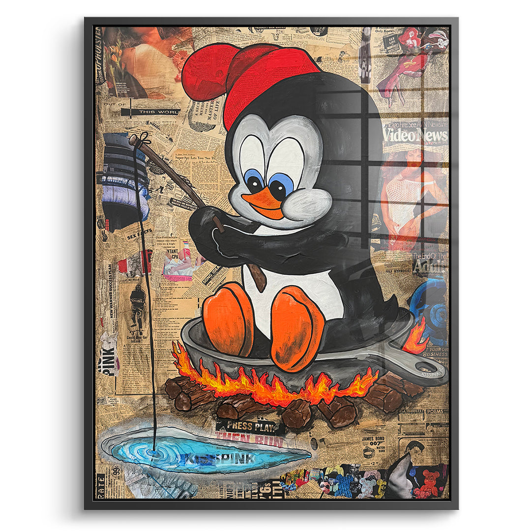DOTCOMCANVAS Acrylglasbild Hot Pan Penguin im schwarzen Premium-Rahmen